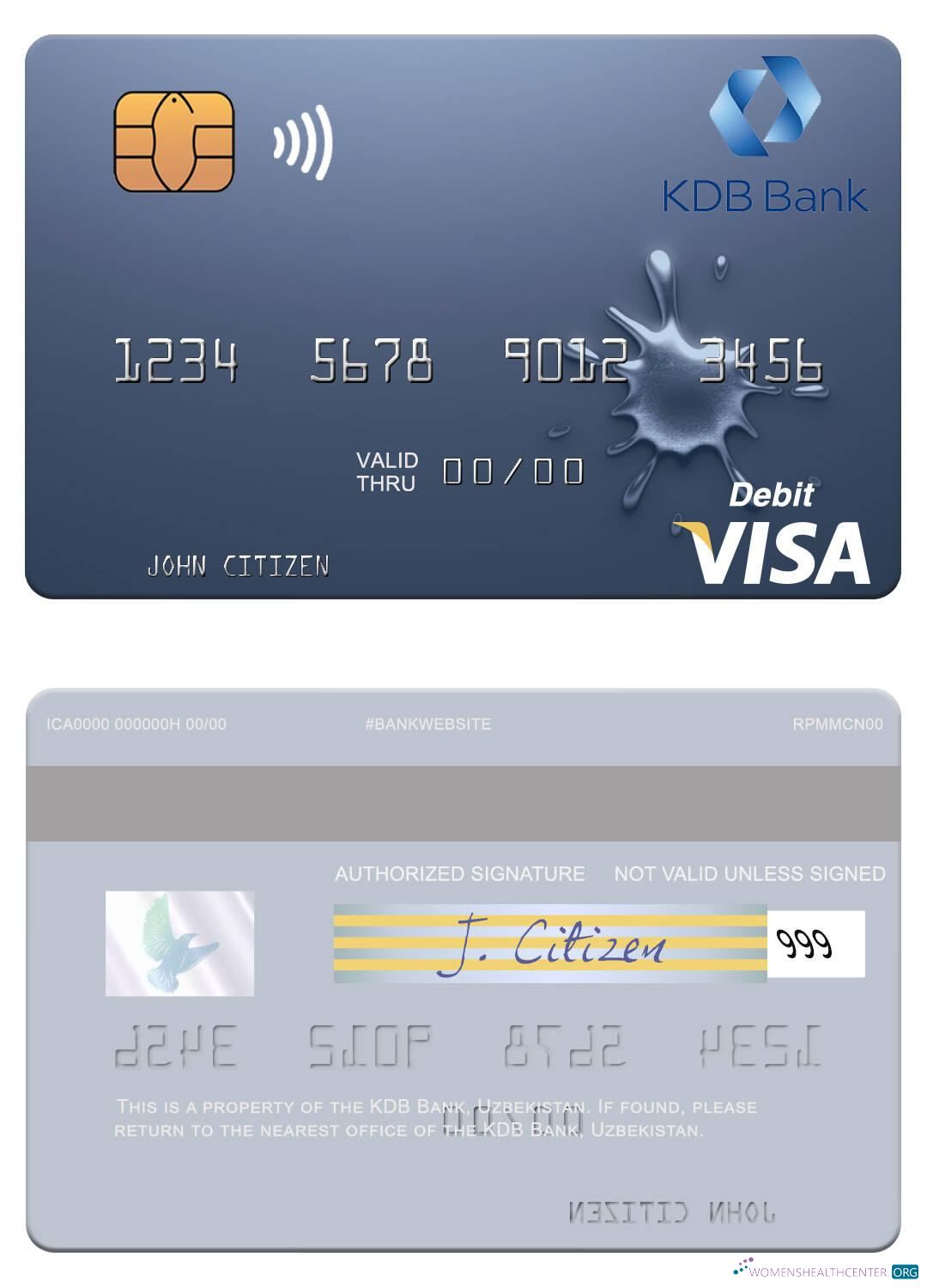 Download Uzbekistan KDB Bank visa debit card Photoshop template